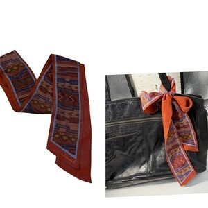 Fossil silk twilly aztec skinny Patterned Scarf purse charm scarf